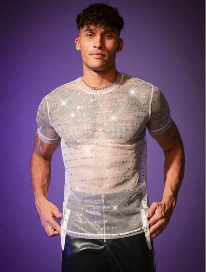 Men's Mesh Rhinestone Short Sleeve Tshirt